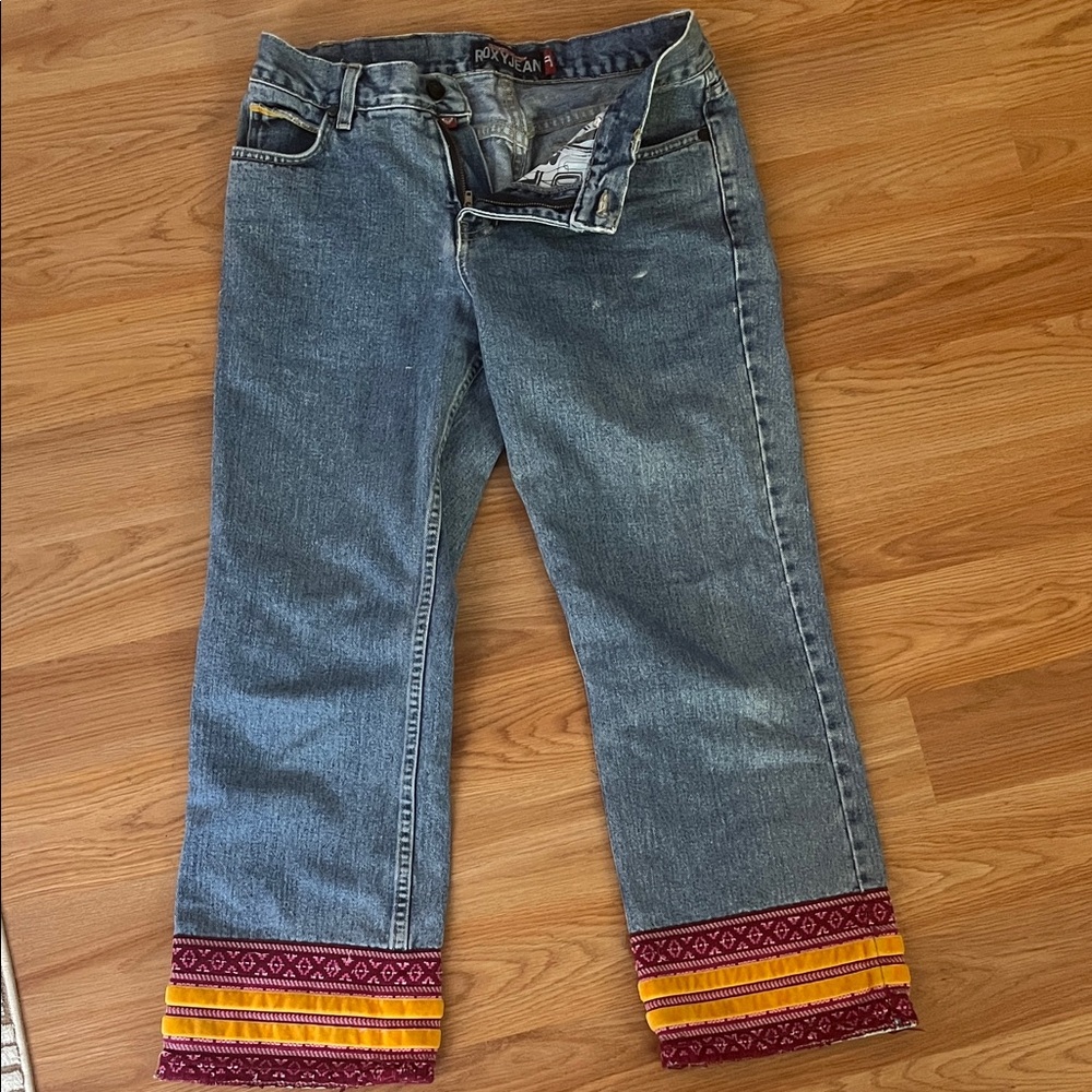 Angels Blue Jeans with Red and Yellow Hem